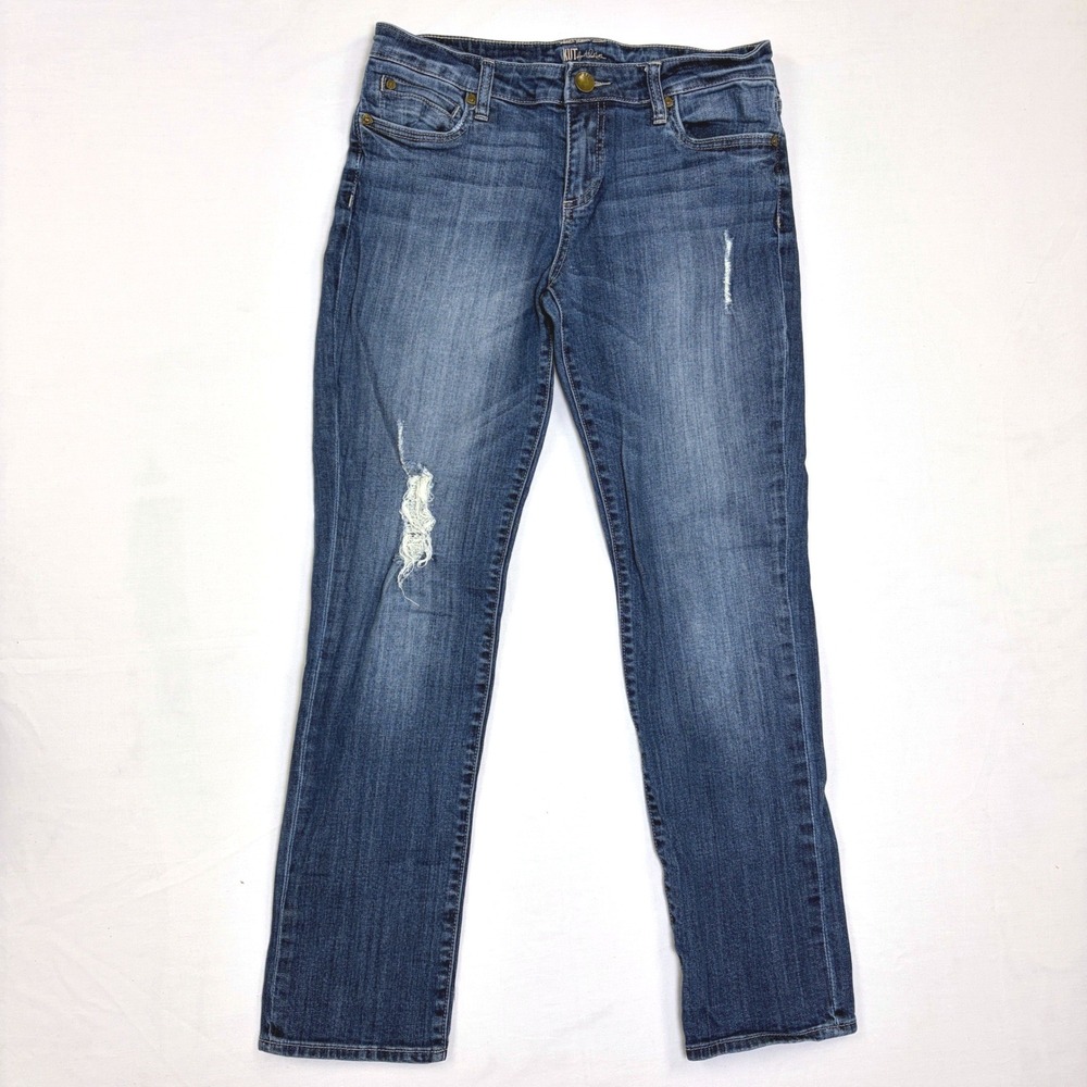 Kut from the Kloth Distressed‎ Slim Straight Leg Jeans Blue Womens Size 8